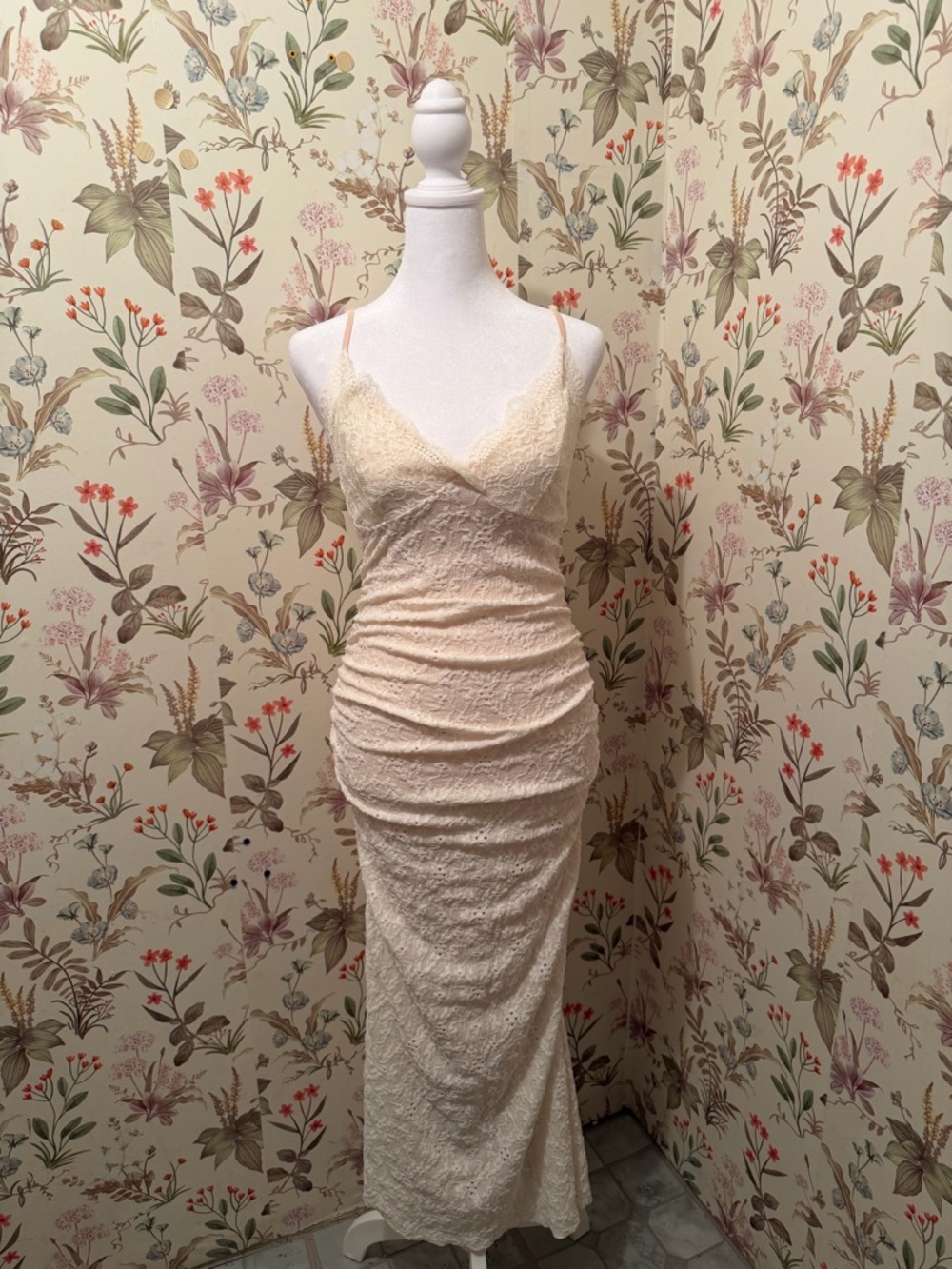 Lace Slip Maxi Dress in Cream